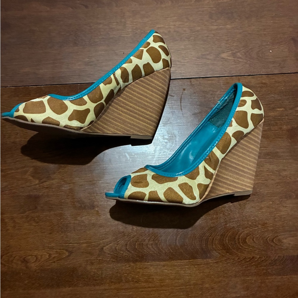 Charlotte Russe Brown and Blue Wedge Shoes